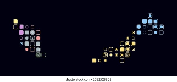 Malaysia, shape of the country build of colored cells. Digital style map of the Malaysia on dark background. Large size rounded square blocks. Awesome vector illustration.