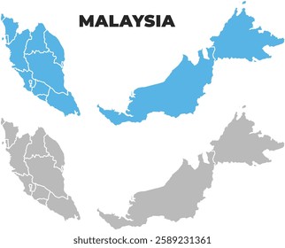 Malaysia simple maps flat illustration