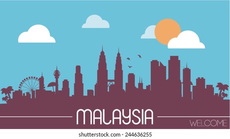 Malaysia skyline silhouette flat design vector illustration
