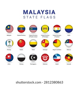 Malaysia state flag circle icon collection. Editable vector for education, tourism, websites, presentations and infographic projects.