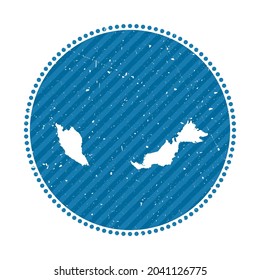 Malaysia striped retro travel sticker. Badge with map of country, vector illustration. Can be used as insignia, logotype, label, sticker or badge of Malaysia.