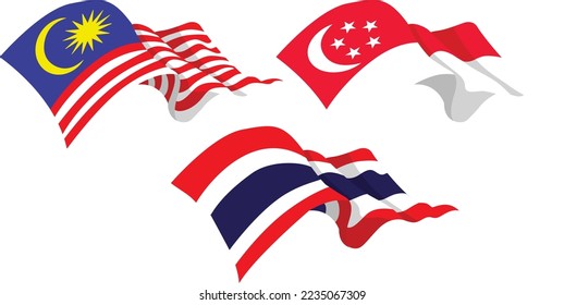 Malaysia Thailand Singapore Flag Wave Style movement vector