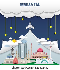Malaysia travel background Landmark Global Travel And Journey Infographic Vector Design Template. illustration