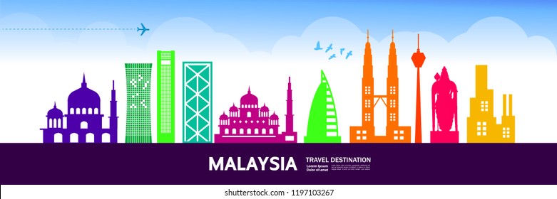 Malaysia travel destination vector.