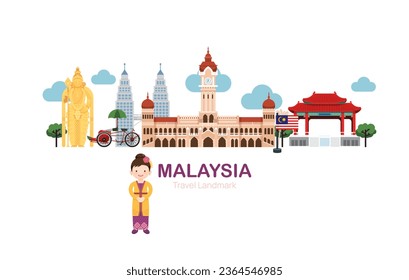 malaysia Travel Elements Landmark.Vector Illustration