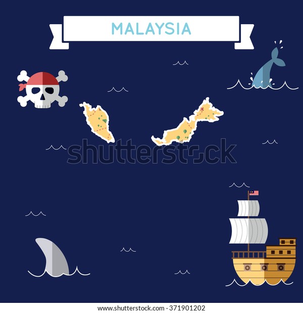 Malaysia Treasure Map Flat Design Colorful Stock Vector Royalty Free 371901202