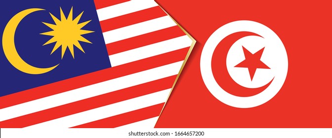 Malaysia and Tunisia flags, two vector flags symbol of relationship or confrontation.