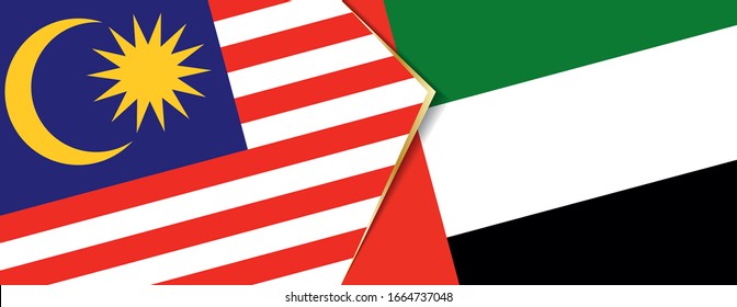 Malaysia and United Arab Emirates flags, two vector flags symbol of relationship or confrontation.
