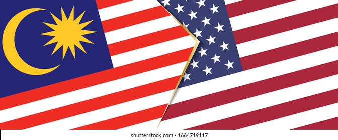 Malaysia and USA flags, two vector flags symbol of relationship or confrontation.