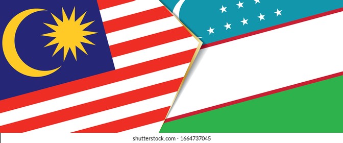 Malaysia and Uzbekistan flags, two vector flags symbol of relationship or confrontation.