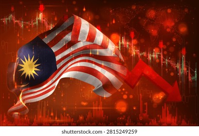 Malaysia, vector 3d flag financial exchange trend down