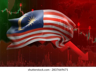 Malaysia, vector 3d flag financial exchange trend down