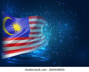 Malaysia, vector 3d flag on blue background with hud interfaces