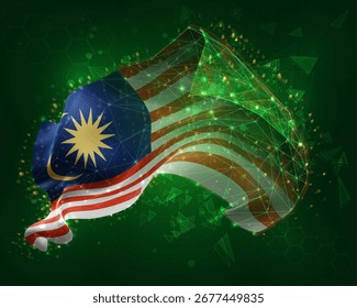 Malaysia, Vektor 3D-Flagge auf grünem Hintergrund