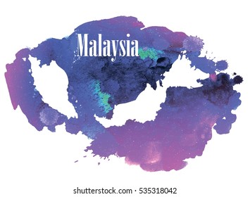 Malaysia.  Vector drawing on the background of watercolor paint stains .
