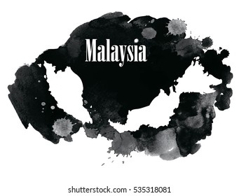 Malaysia.  Vector drawing on the background of watercolor paint stains .