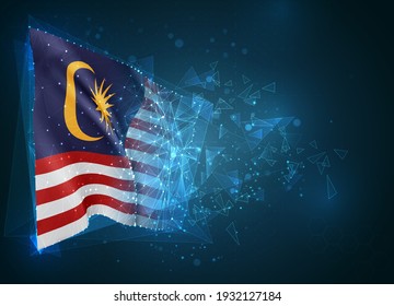 Malaysia,  vector flag, virtual abstract 3D object from triangular polygons on a blue background