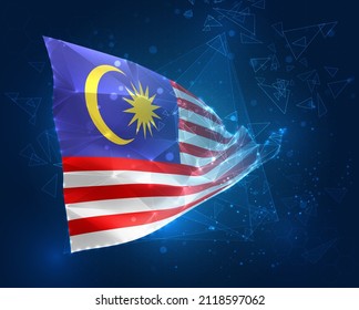 Malaysia,  vector flag, virtual abstract 3D object from triangular polygons on a blue background