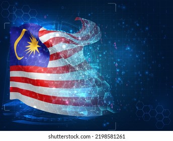 Malaysia,  vector flag, virtual abstract 3D object from triangular polygons on a blue background