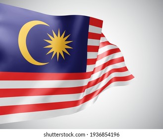 Malaysia, vector flag with waves and bends waving in the wind on a white background.
