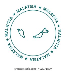 Malaysia vector map. Retro vintage insignia with Malaysia map. Distressed visa stamp with Malaysia text wrapped around a circle and stars. Country map vector illustration.