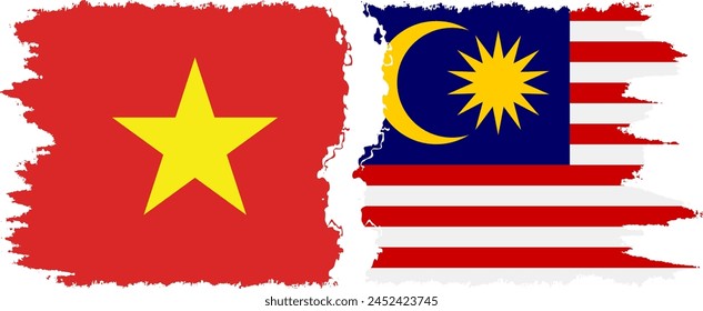 Malaysia and Vietnam grunge flags connection, vector