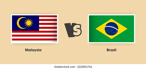 Malaysia vs Brazil flags placed side by side. Creative stylish national flags of Malaysia vs Brazil with background