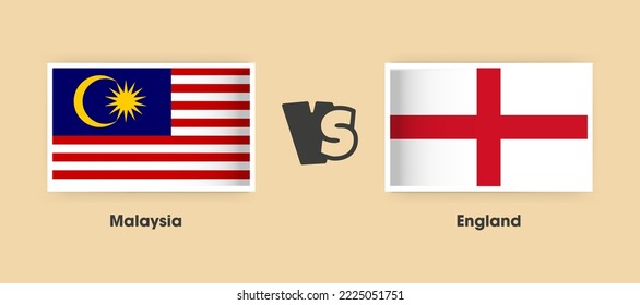 Malaysia vs England flags placed side by side. Creative stylish national flags of Malaysia vs England with background