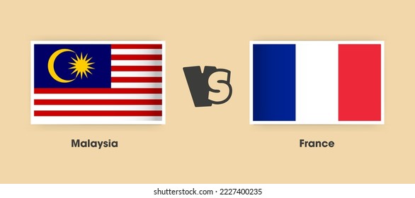 Malaysia vs France flags placed side by side. Creative stylish national flags of Malaysia vs France with background