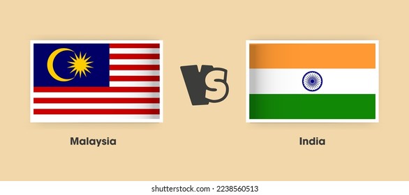 Malaysia vs India flags placed side by side. Creative stylish national flags of Malaysia vs India with background