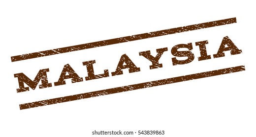 Malaysia watermark stamp. Text caption between parallel lines with grunge design style. Rubber seal stamp with unclean texture. Vector brown color ink imprint on a white background.