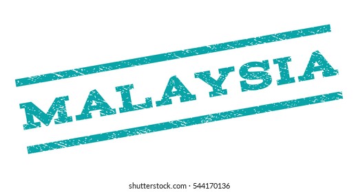 Malaysia watermark stamp. Text caption between parallel lines with grunge design style. Rubber seal stamp with unclean texture. Vector cyan color ink imprint on a white background.