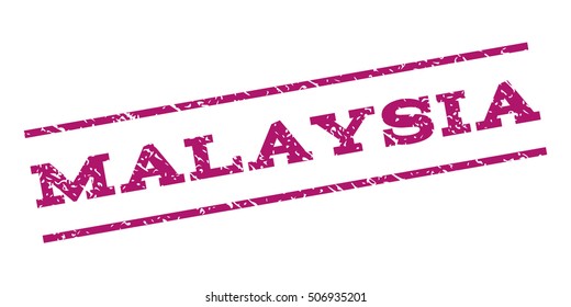 Malaysia watermark stamp. Text tag between parallel lines with grunge design style. Rubber seal stamp with scratched texture. Vector purple color ink imprint on a white background.