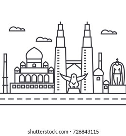 malaysia,kuala lumpur vector line icon, sign, illustration on background, editable strokes