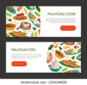 Malaysian Cuisine Banner Design with Served Dish and Meal Vector Template