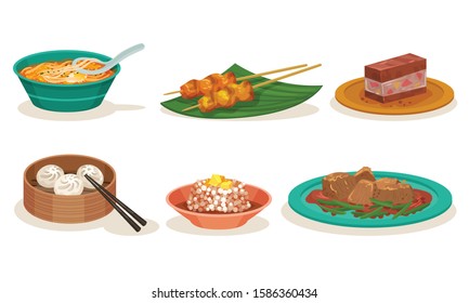Malaysian Cuisine Dishes and Meals Vector Set