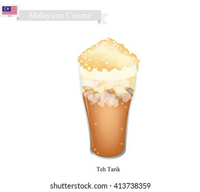 Malaysian Cuisine, Teh Tarik or Traditional Ice Tea Served with Milk. One of The Most Popular Drink in Malaysia.
