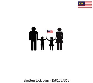 Malaysian family with Malaysia national flag, we love Malaysia concept, sign symbol background, vector illustration.