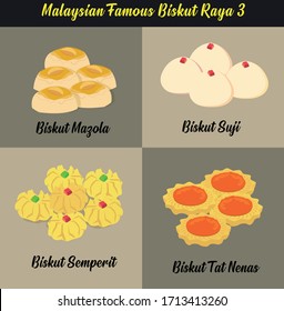 Malaysian famous cookies or 'biskut raya' during 'hari raya aidilfitri' festive. Vector Illustration