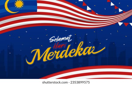 Antecedentes de la bandera malaya del saludo de Hari Merdeka que significa Día de la Independencia de Malasia. Ilustración del vector