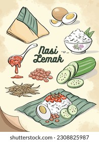 Malaysian food Nasi Lemak vector illustration