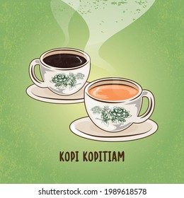 Malaysian Local Cuisine Drink Beverage Kopi Kopitiam Mamak Asian Culture Heritage Doodle Illustration Sketch