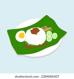 Malaysian Nasi Lemak with Sambal Sauce - Fragrant Malaysian Nasi Lemak with Spicy Sambal Sauce Vector Illustration