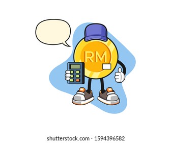 Malaysian ringgit cashier with speech bubble cartoon. Mascot Character vector.