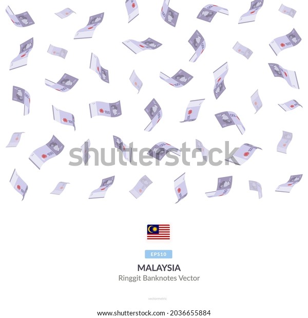 Malaysian Ringgit\
Falling, Malaysia Ringgit Vector Illustration, 100 Ringgit money\
rain set bundle\
banknotes\
