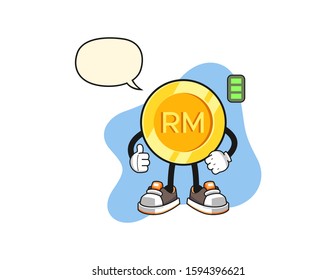Malaysian ringgit full power with speech bubble cartoon. Mascot Character vector.