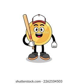 caricatura de mascota ringgit malaya como jugador de béisbol, diseño de personaje