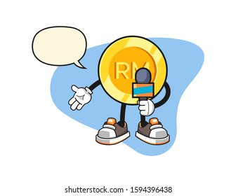 Malaysian ringgit news reporters with speech bubble cartoon. Mascot Character vector.