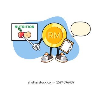 Malaysian ringgit nutritionist with speech bubble cartoon. Mascot Character vector.