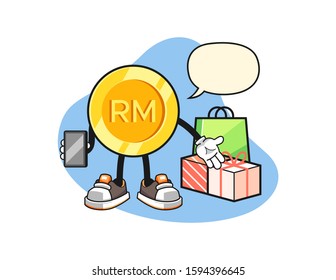 Malaysian ringgit online shopping with speech bubble cartoon. Mascot Character vector.